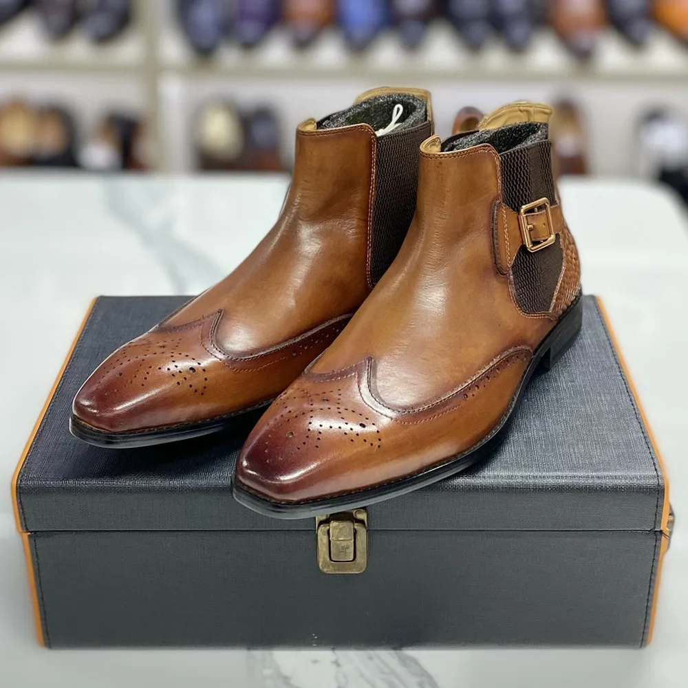 Men Formal Wear With Boots - أحذية الكاحل من جلد البقر الحقيقي